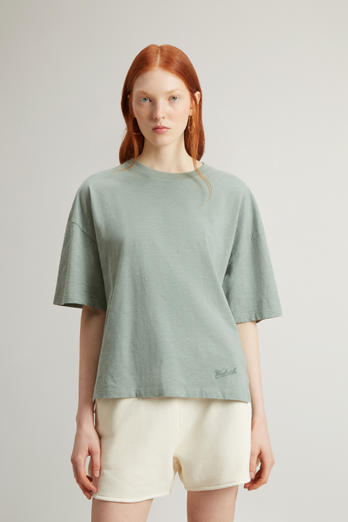 T-Shirt in Pure Cotton Slub Fabric Green | Woolrich