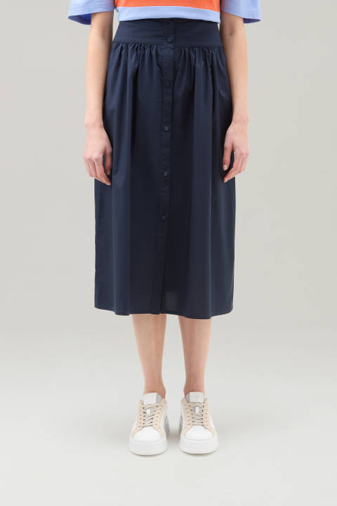 Falda midi de popelín de puro algodón Azul | Woolrich