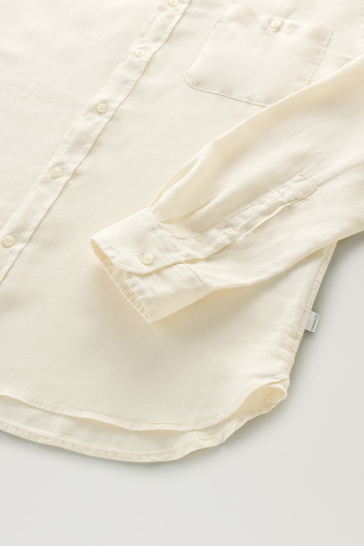 Gekleurd overhemd van zuiver linnen met bandkraag Wit photo 7 | Woolrich