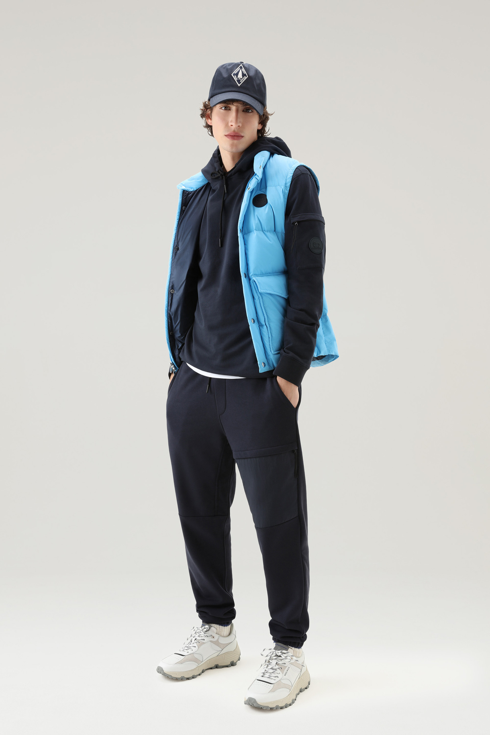 Hoodie in Pure Cotton Fleece with Zip Pocket Blue photo 2 | Woolrich