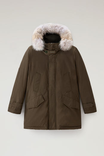 Polar Parka in Ramar Cloth with High Collar and Fur Trim Green | Woolrich