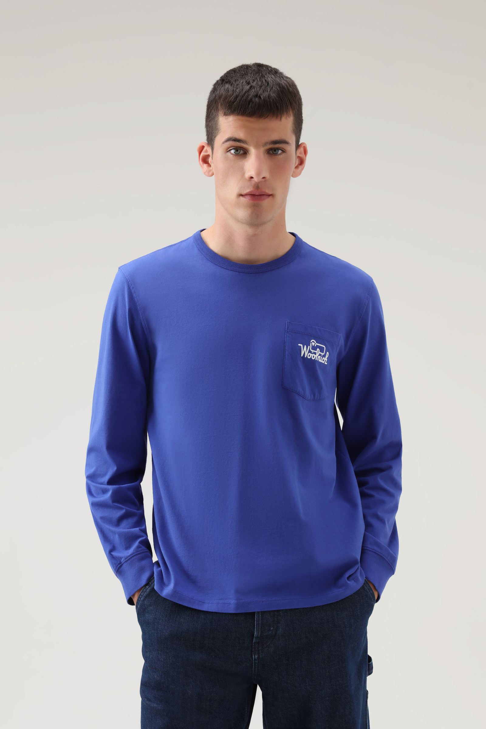 Cotton foundation T-shirt met lange mouwen blauw photo 3 | Woolrich