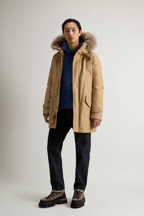 Polar Parka in Ramar Cloth with High Collar and Fur Trim Beige | Woolrich