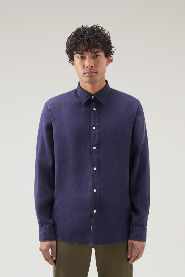 Woolrich Men Garment-Dyed Pure Linen Shirt Blue Size S