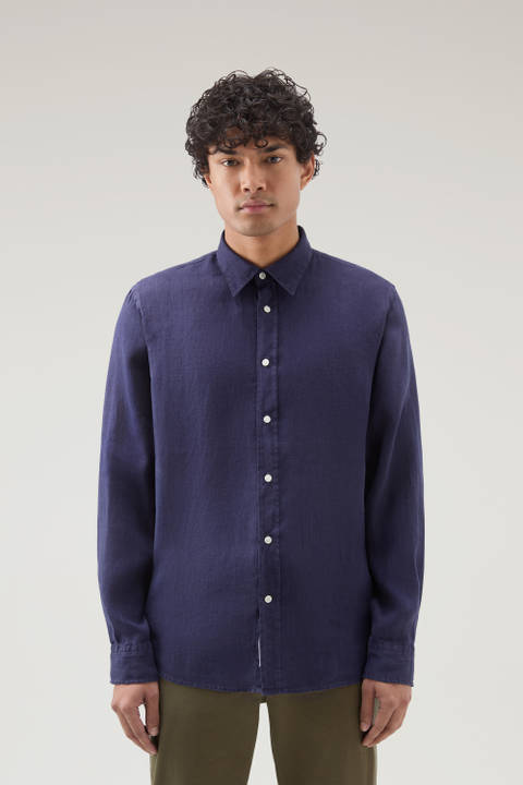 Camisa de puro lino teñida en prenda Azul | Woolrich