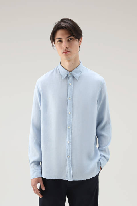 Garment-Dyed Pure Linen Shirt Blue | Woolrich