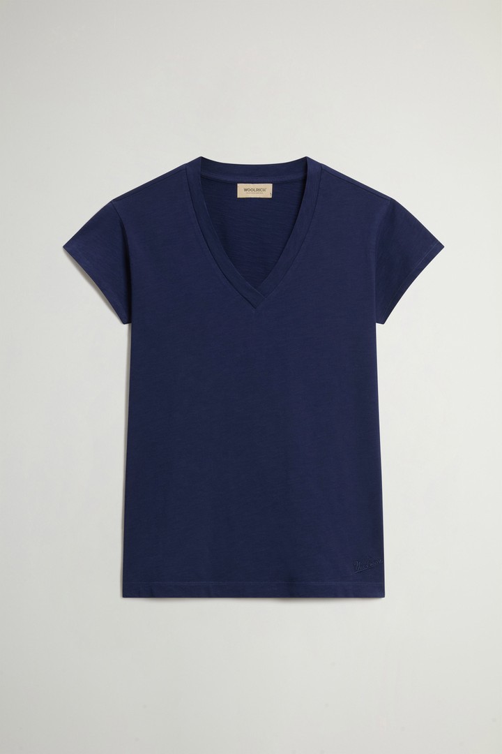 Woolrich donna T-shirt con scollo a V in puro cotone fiammato Blu Taglia XL
