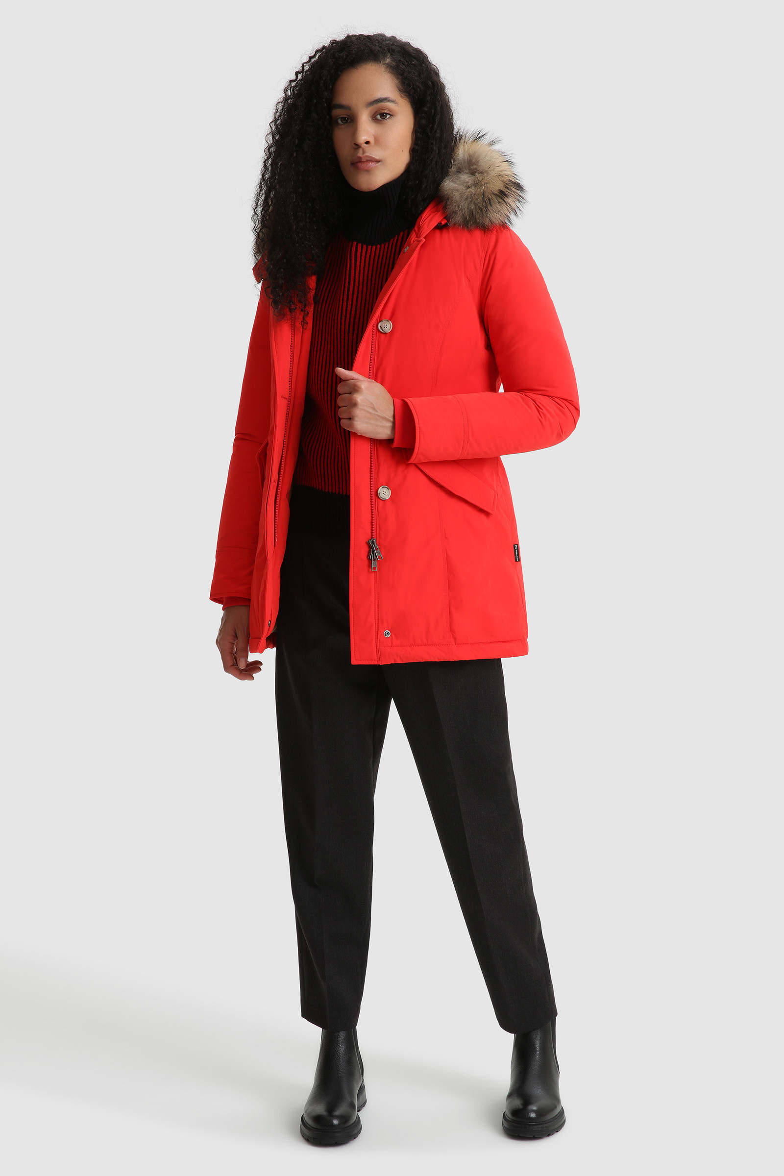 Turtleneck Sweater in Wool with Contrasting Sleeves Red photo 2 | Woolrich