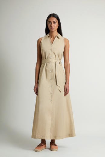 Vestido camisero de popelina de puro algodón con cinturón Beige photo 1 | Woolrich