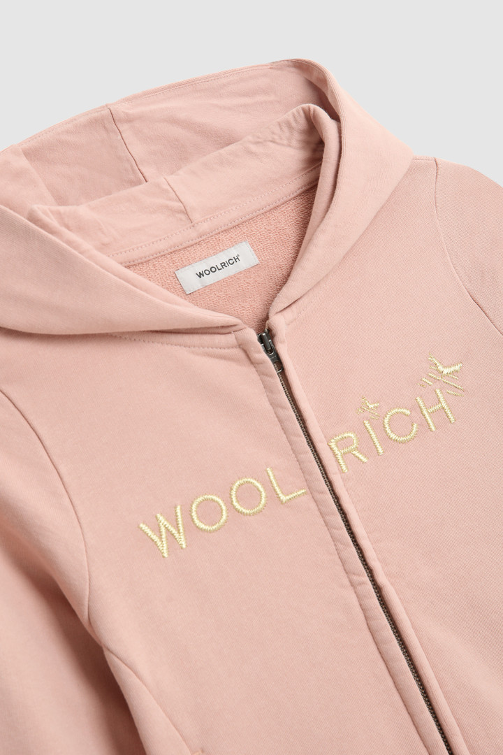Hoodie met volledige rits en goudkleurig borduursel