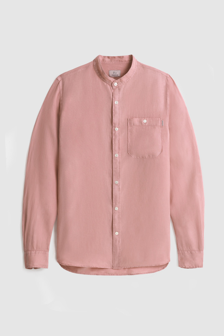 Camisa de puro lino teñida en prenda con cuello mao rosado photo 4 | Woolrich