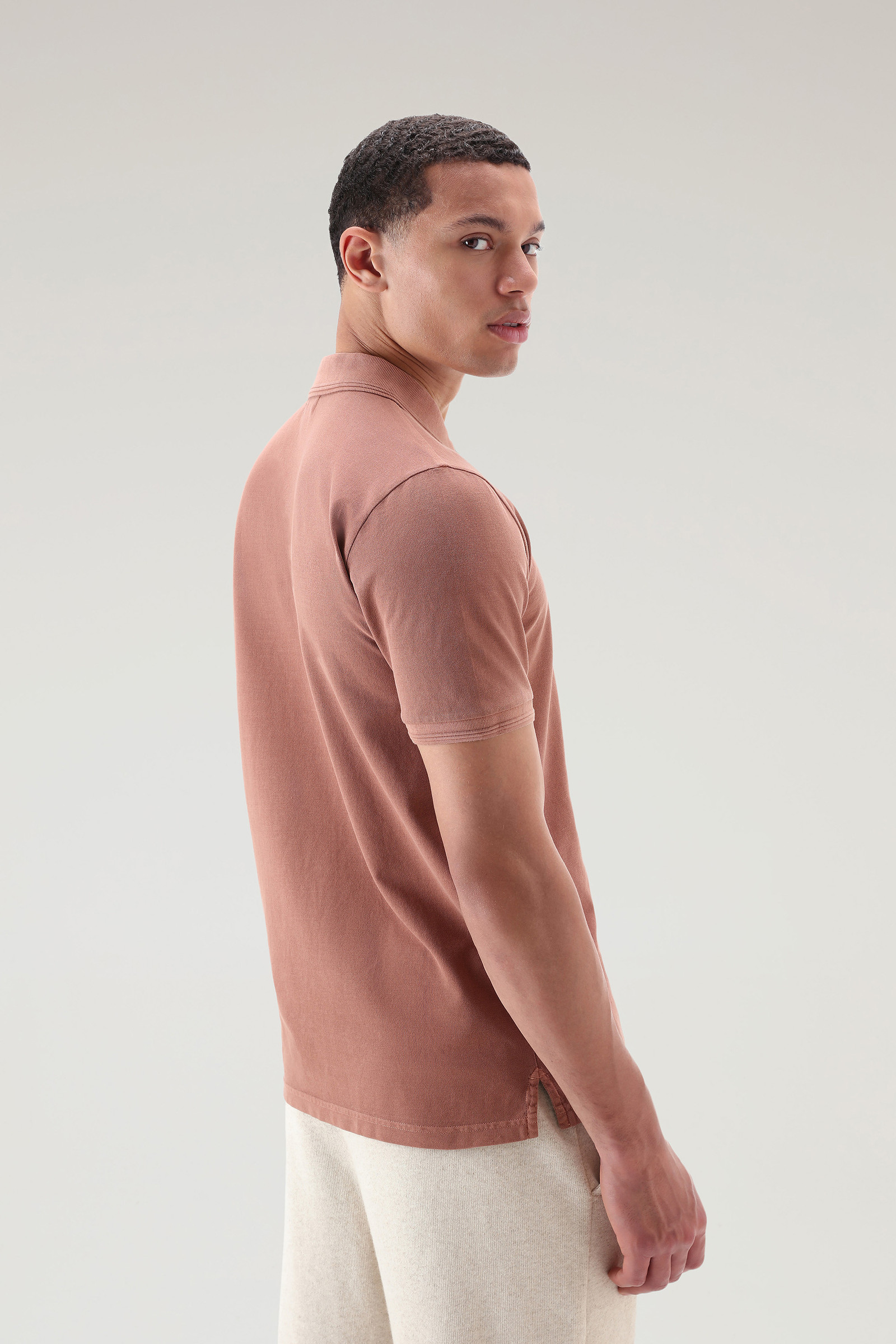 Mackinack Polo in Garment-Dye Stretch Cotton Piquet Brown photo 3 | Woolrich