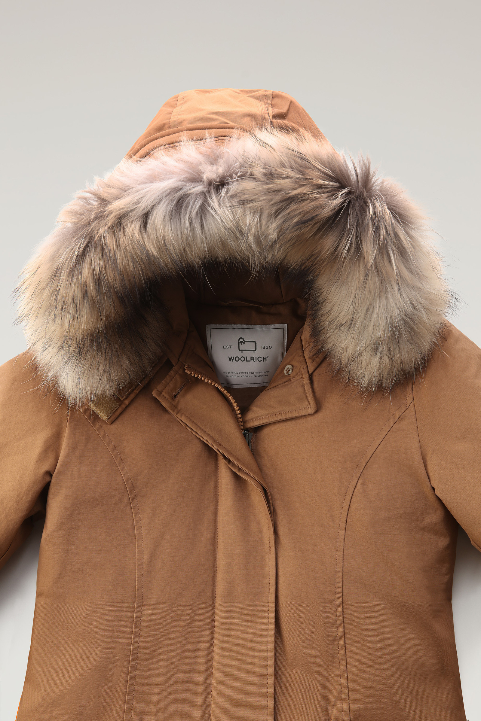 Women's Arctic Parka in Ramar Cloth with Detachable Fur Trim Brown