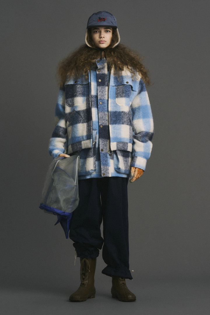 Parka in Recycled Wool-Blend Fleece with Checked Pattern Blue photo 12 | Woolrich