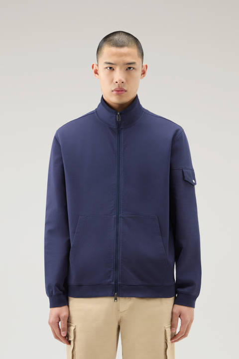 Pure Cotton Sweatshirt with Zip and High Collar Blue | Woolrich