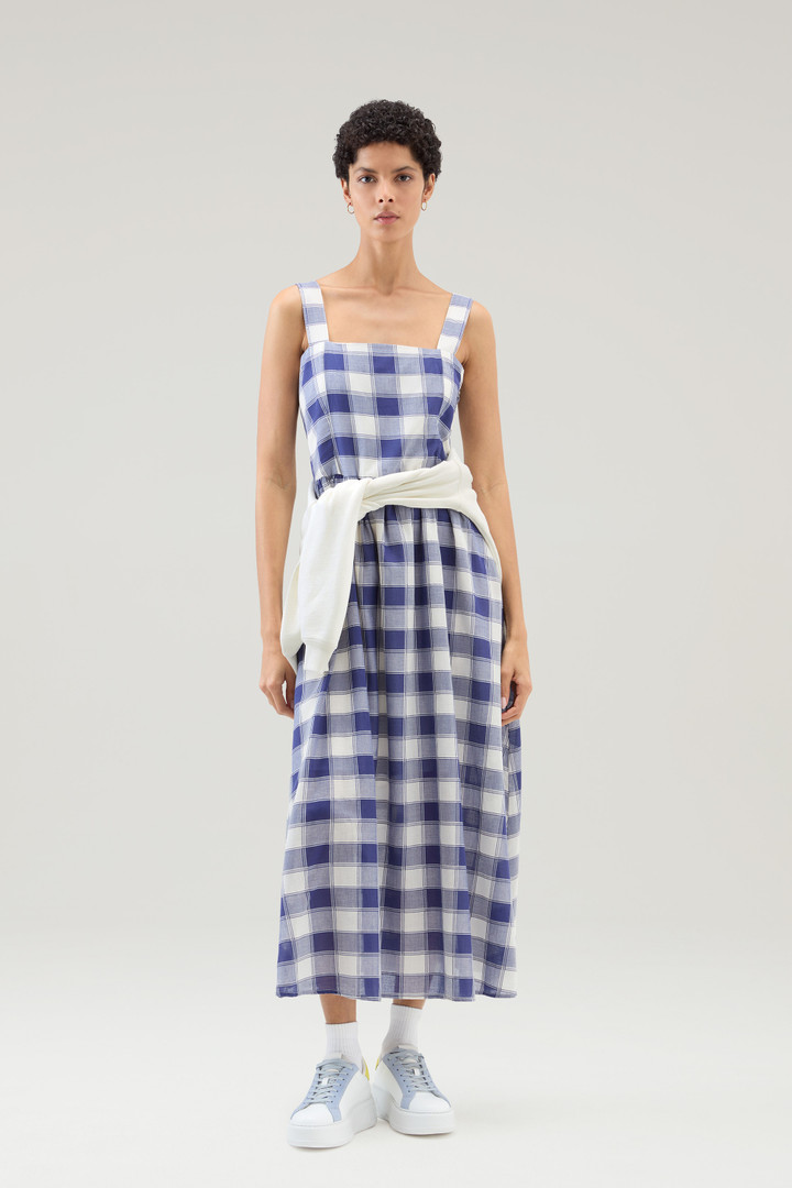 Long Dress in Pure Cotton Checked Voile Blue photo 3 | Woolrich