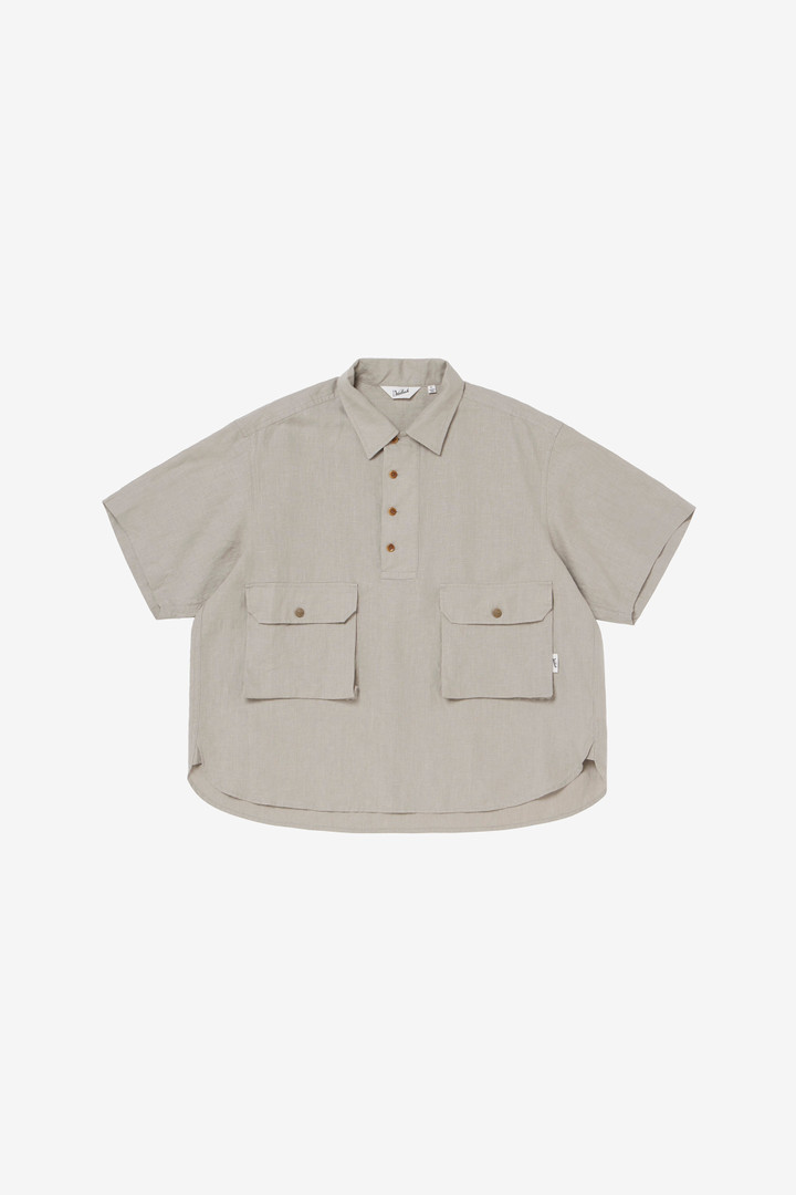 LINEN CAMP COLLAR PO S/S SHIRT Gris photo 1 | Woolrich