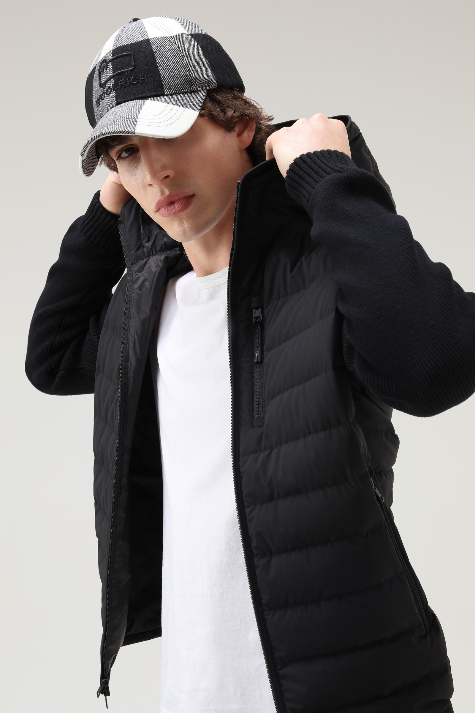 houder Dij Met opzet Men's Stretch Nylon Sundance Hooded Hybrid Jacket Black | Woolrich USA