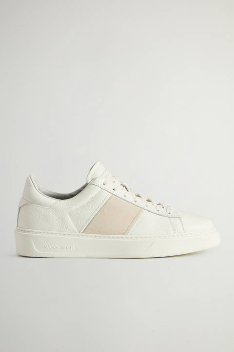 Classic Court-sneakers van getrommeld leer met suède strook Beige | Woolrich