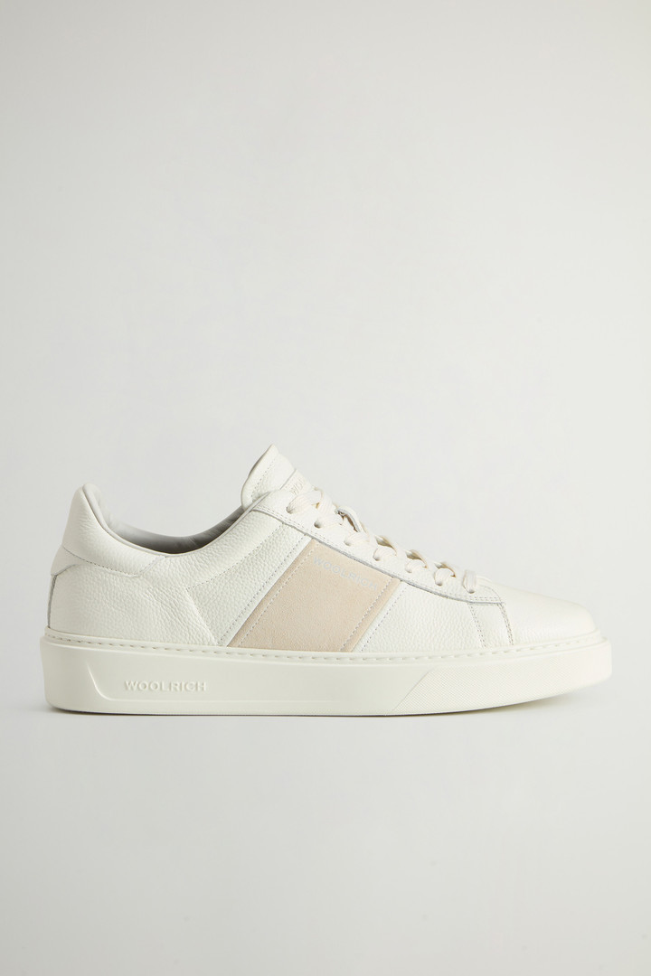 Classic Court Sneakers in Tumbled Leather with Suede Band Beige photo 1 | Woolrich