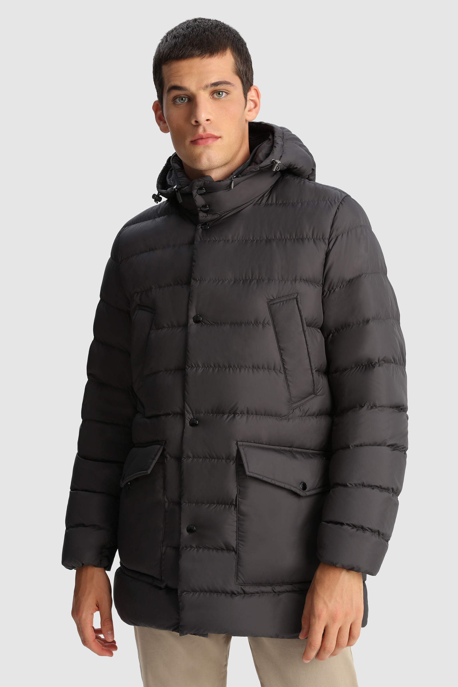 Men's Sierra Parka Quilted with Removable Hood Black | Woolrich USA