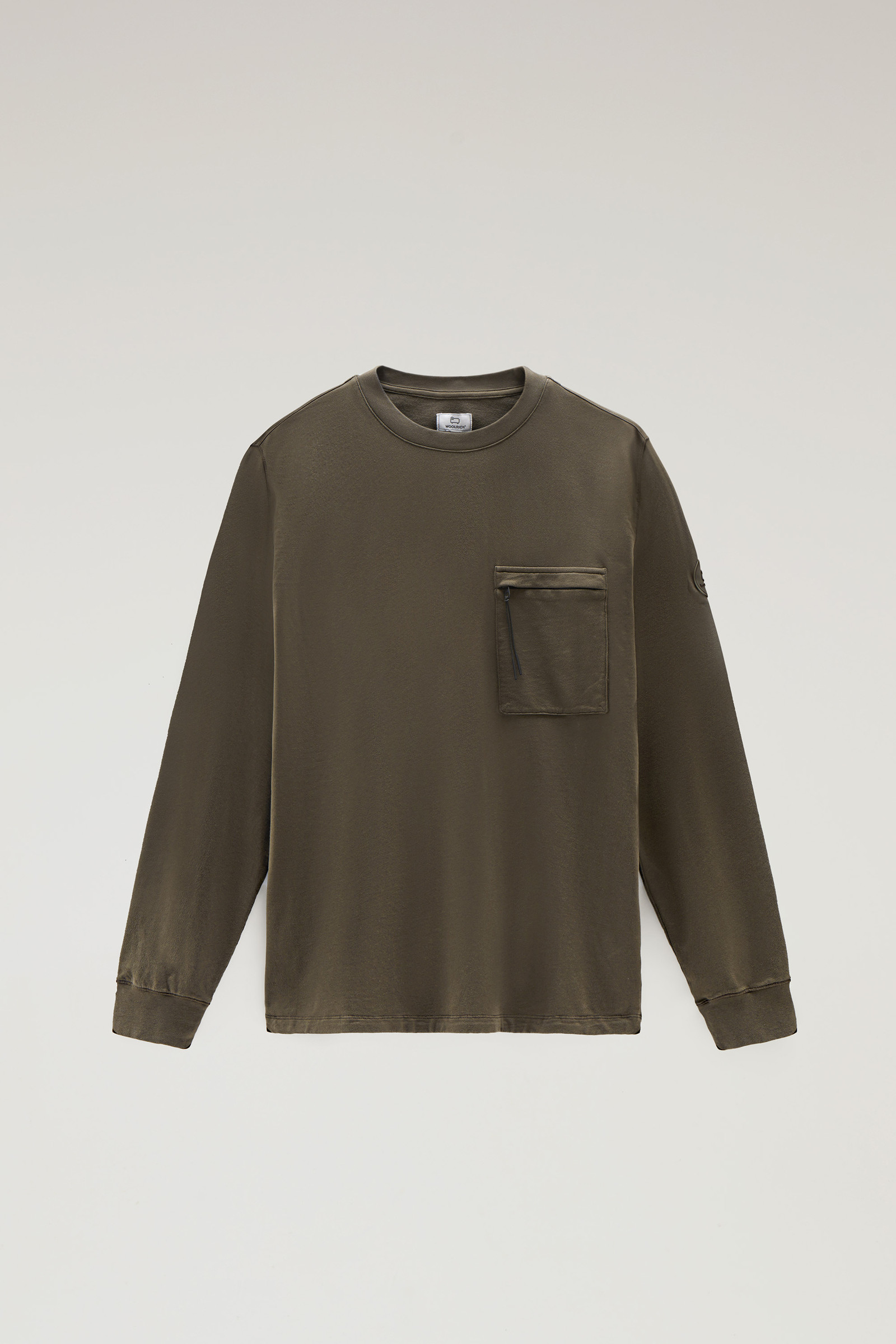 Sweat-shirt à col rond en pur coton muni d’une poche zippée vert photo 5 | Woolrich