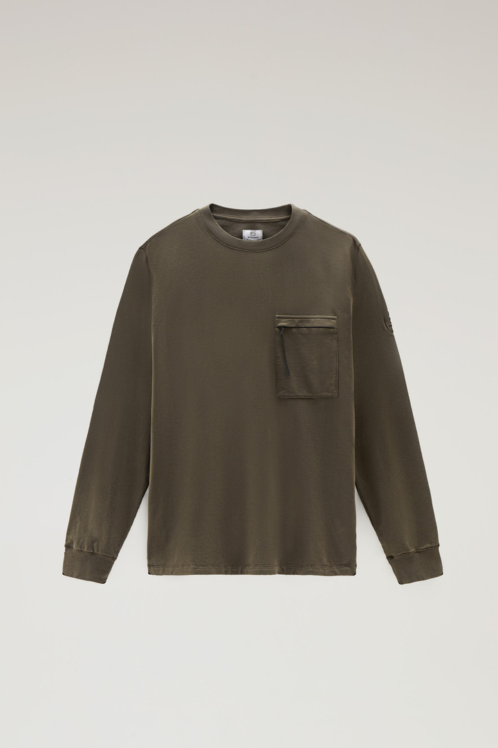 Sweat-shirt à col rond en pur coton muni d’une poche zippée Vert photo 1 | Woolrich