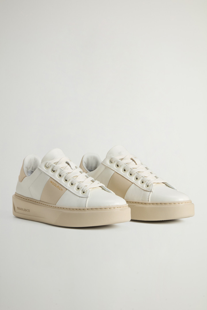 Chunky Court Sneakers in Leather with Contrasting Insert White photo 2 | Woolrich