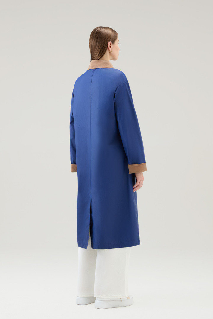 Waxed Trench Coat in Cotton Nylon Blend with Pointed Collar Blue photo 3 | Woolrich
