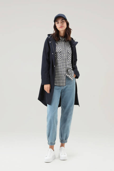Long Summer Parka in Urban Touch Fabric with Hood Blue | Woolrich