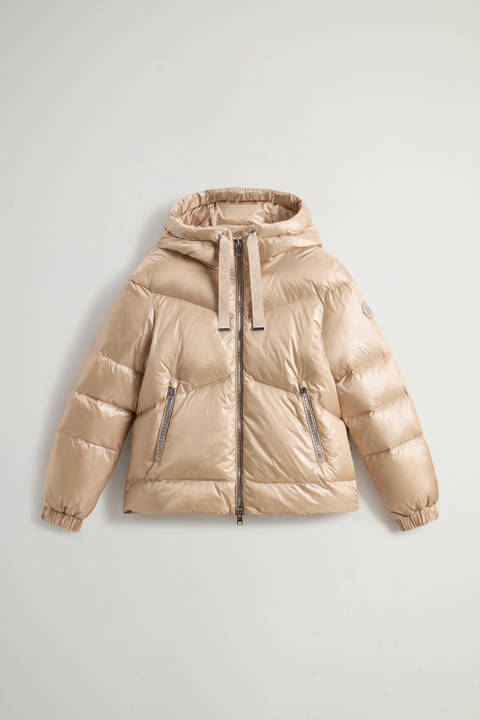 Aliquippa Short Down Jacket in Glossy Nylon Khaki photo 2 | Woolrich