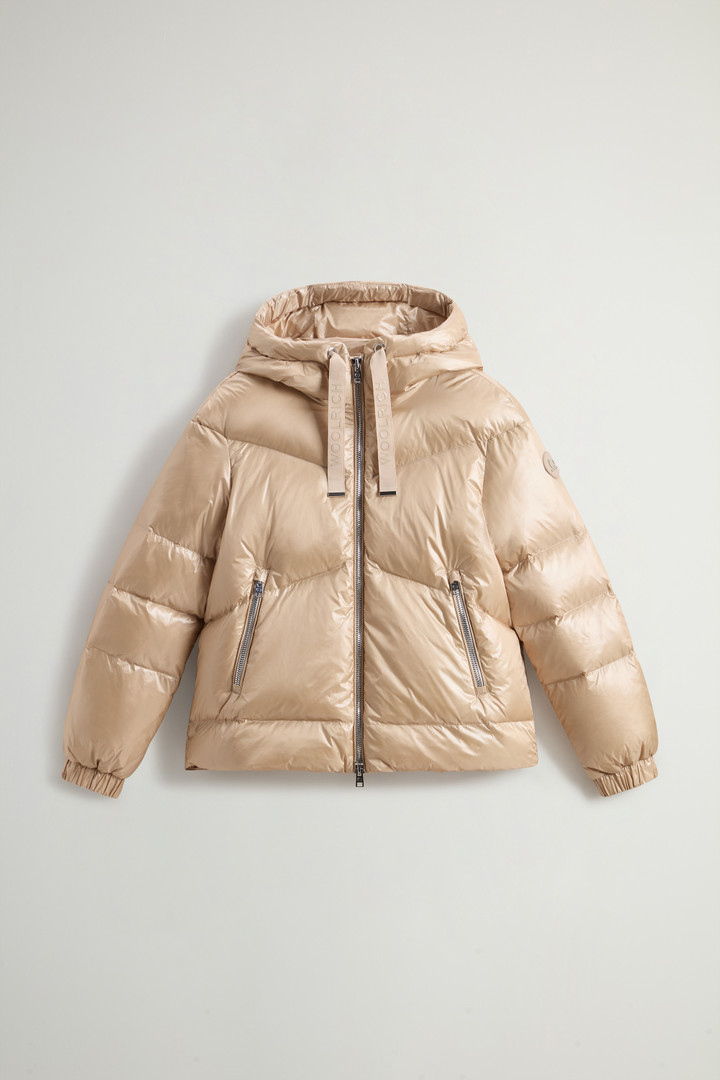 Kort Aliquippa Donsjack van glanzend nylon Beige photo 5 | Woolrich