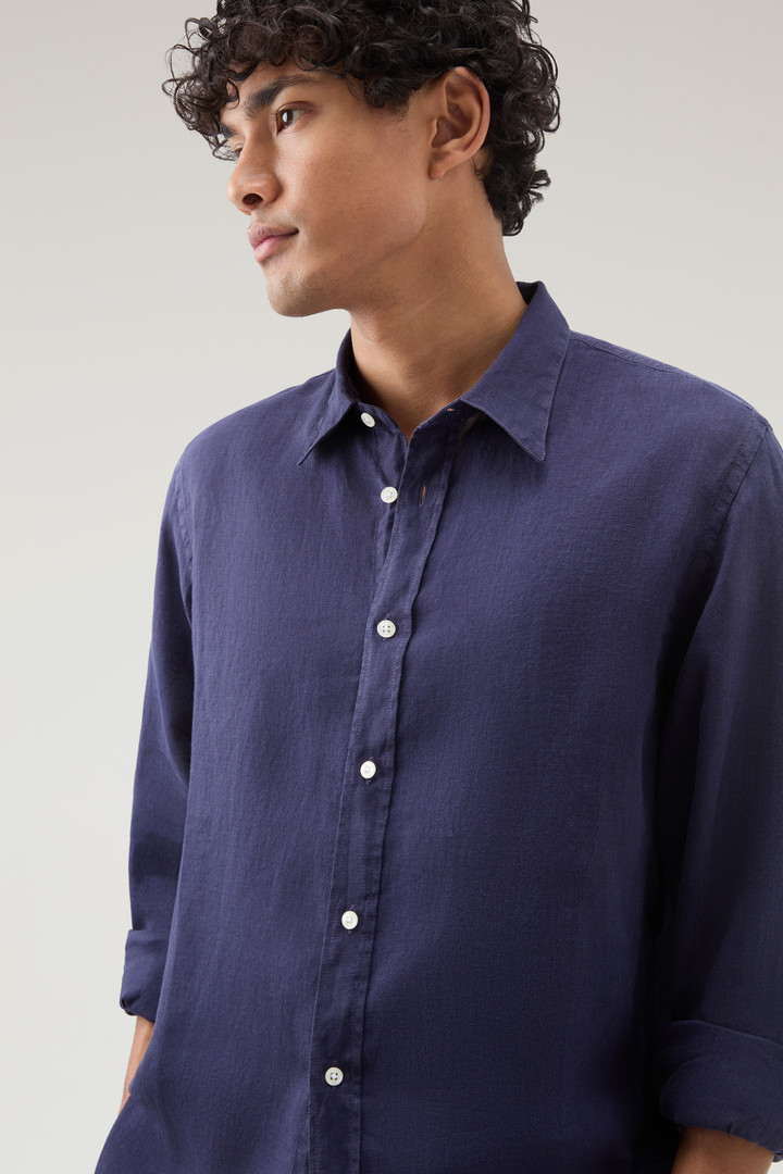 Garment-Dyed Pure Linen Shirt Blue photo 4 | Woolrich