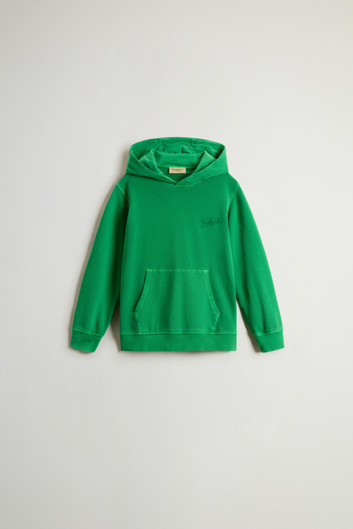 Woolrich Garment-dyed Boys’ Hoodie In Pure Cotton Green Size 12