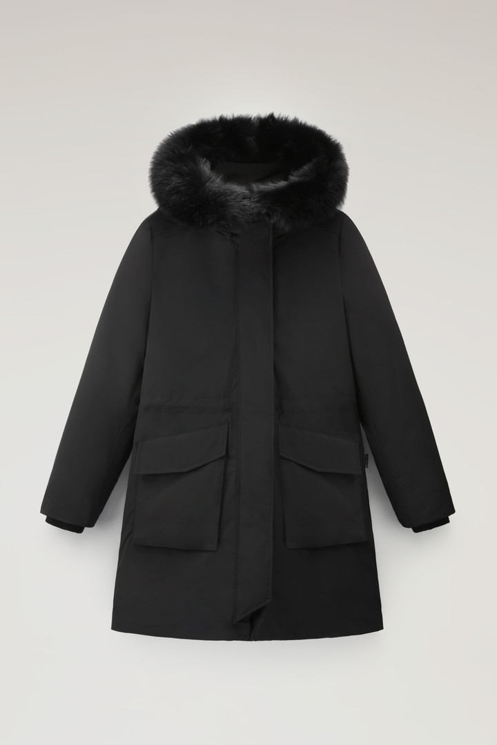 Military Parka in Urban Touch Fabric with Fur Liner - Women - Black