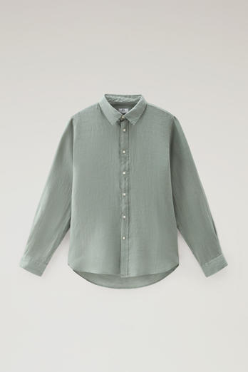 Garment-Dyed Pure Linen Shirt Green | Woolrich