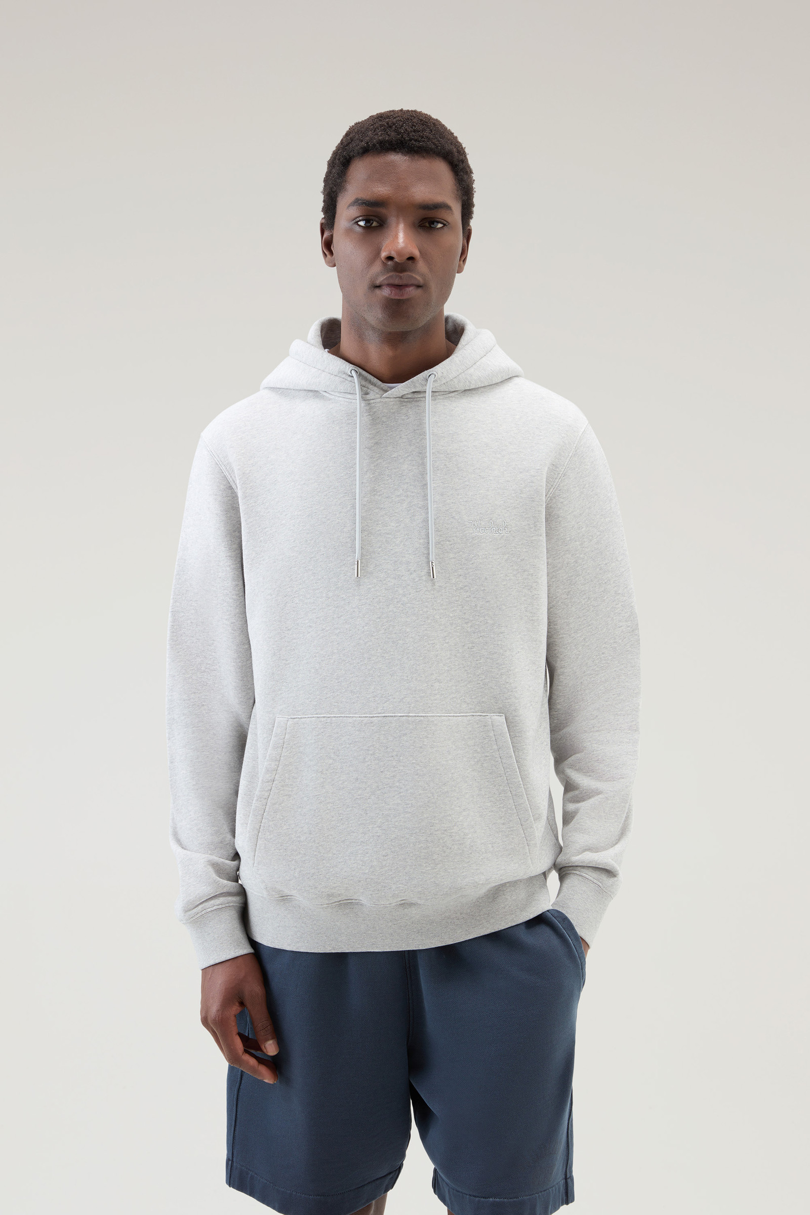 Men's Hoodie in Cotton Fleece with Embroidered Logo Grey | Woolrich USA