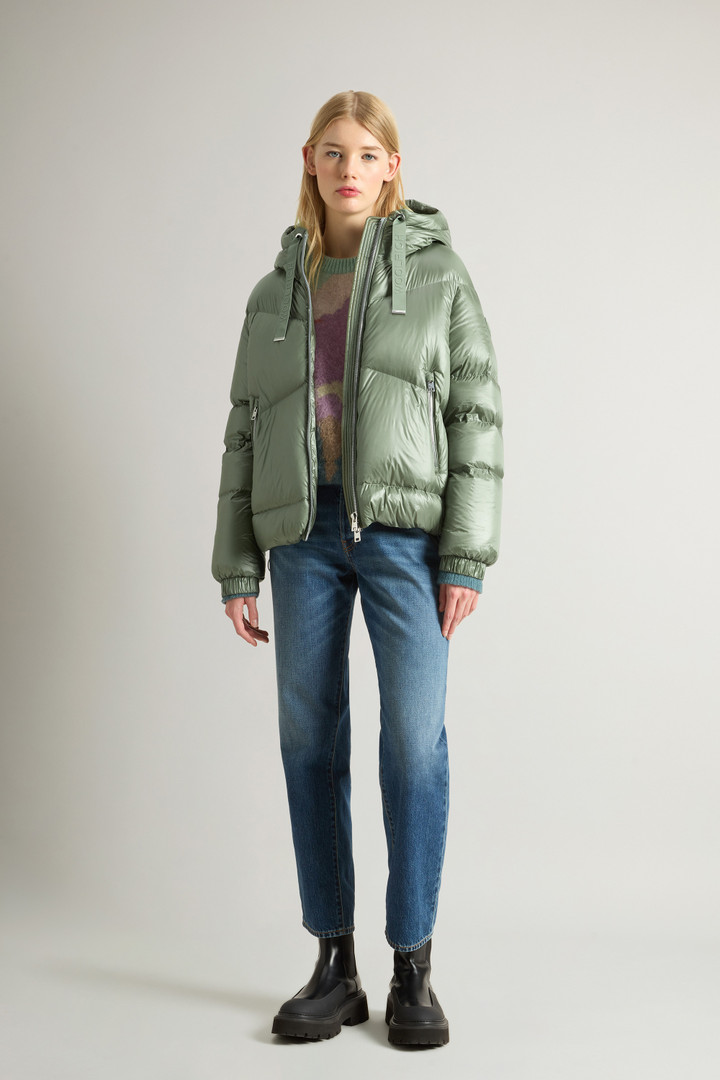 Aliquippa Short Down Jacket in Glossy Nylon Green photo 2 | Woolrich