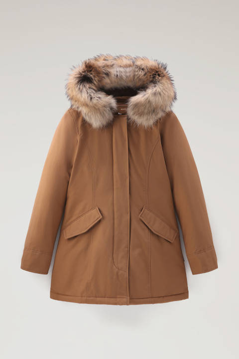 Arctic Parka in Ramar Cloth with Detachable Fur Trim Brown | Woolrich