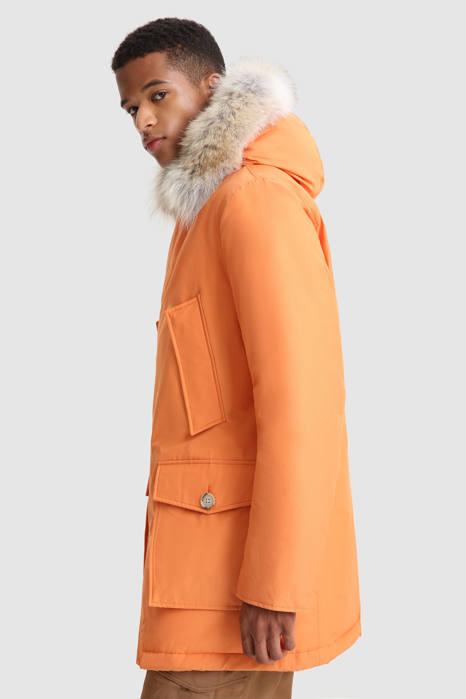 Arctic Parka in Ramar Cloth with Detachable Fur Trim - Men - Orange