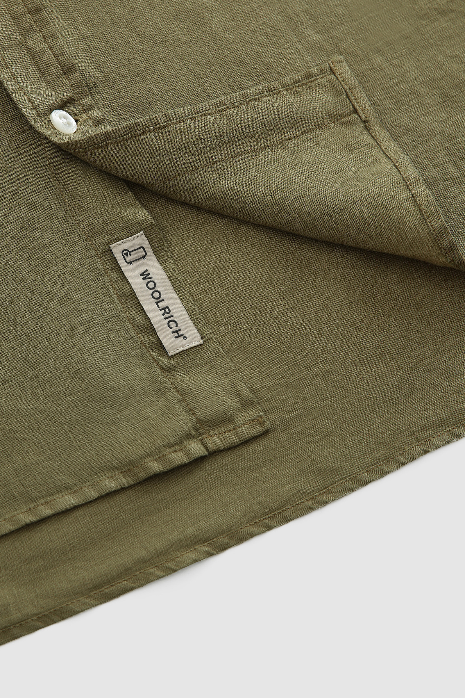 Camisa de puro lino teñida en prenda con cuello mao verde photo 8 | Woolrich