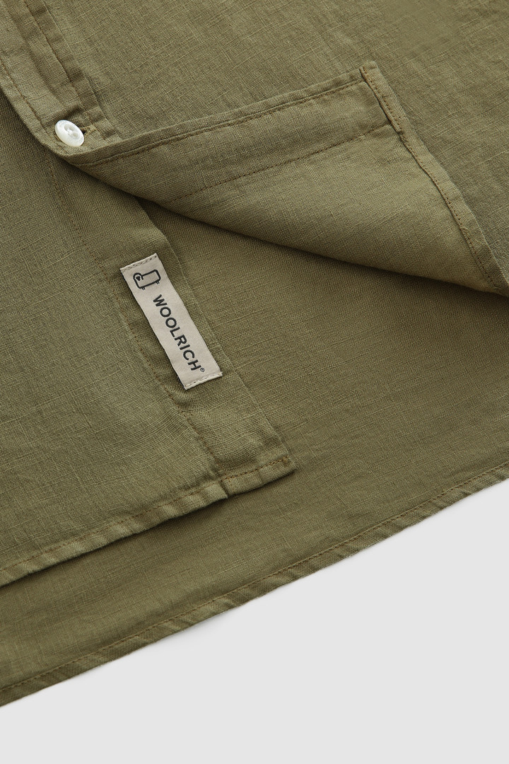 Camisa de puro lino teñida en prenda con cuello mao verde photo 8 | Woolrich
