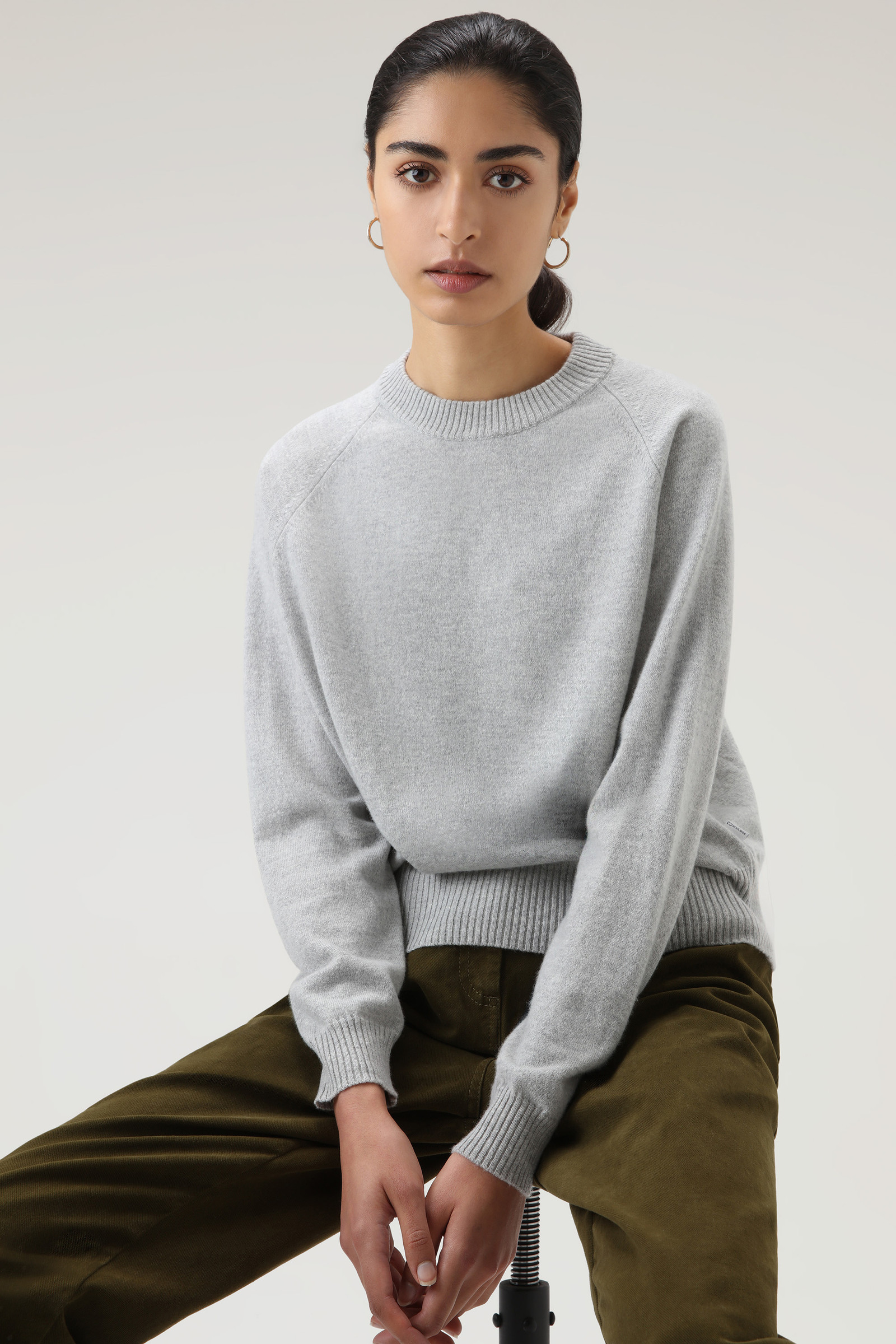 Cashmere and Wool Blend Crewneck Sweater Grey | Woolrich USA