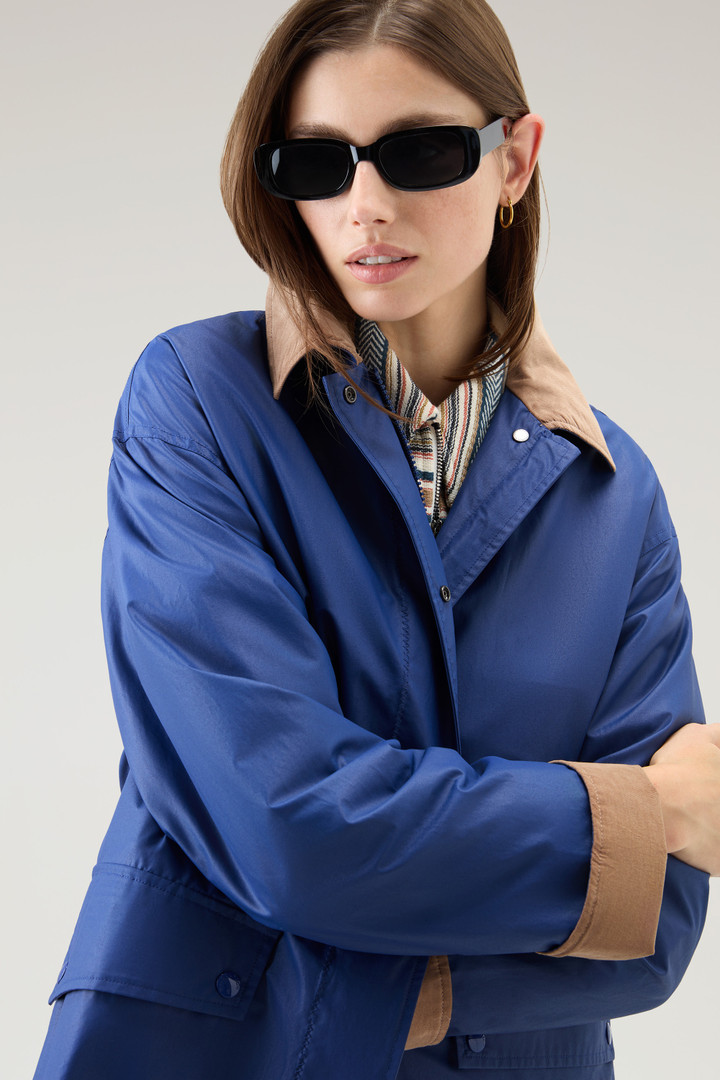 Waxed Trench Coat in Cotton Nylon Blend with Pointed Collar Blue photo 4 | Woolrich