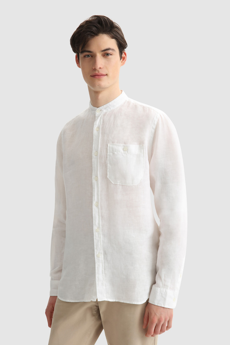 Linen band collar shirt