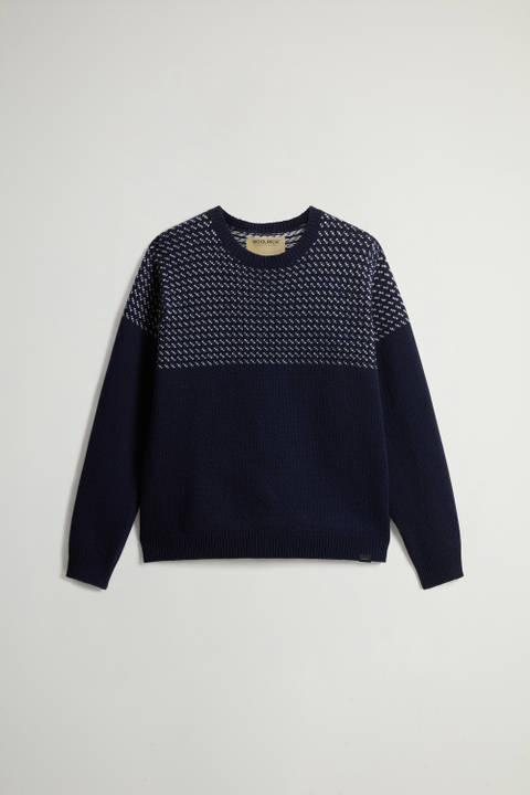 Rundhals-Pullover aus reiner Wolle mit Stickerei Blau photo 2 | Woolrich