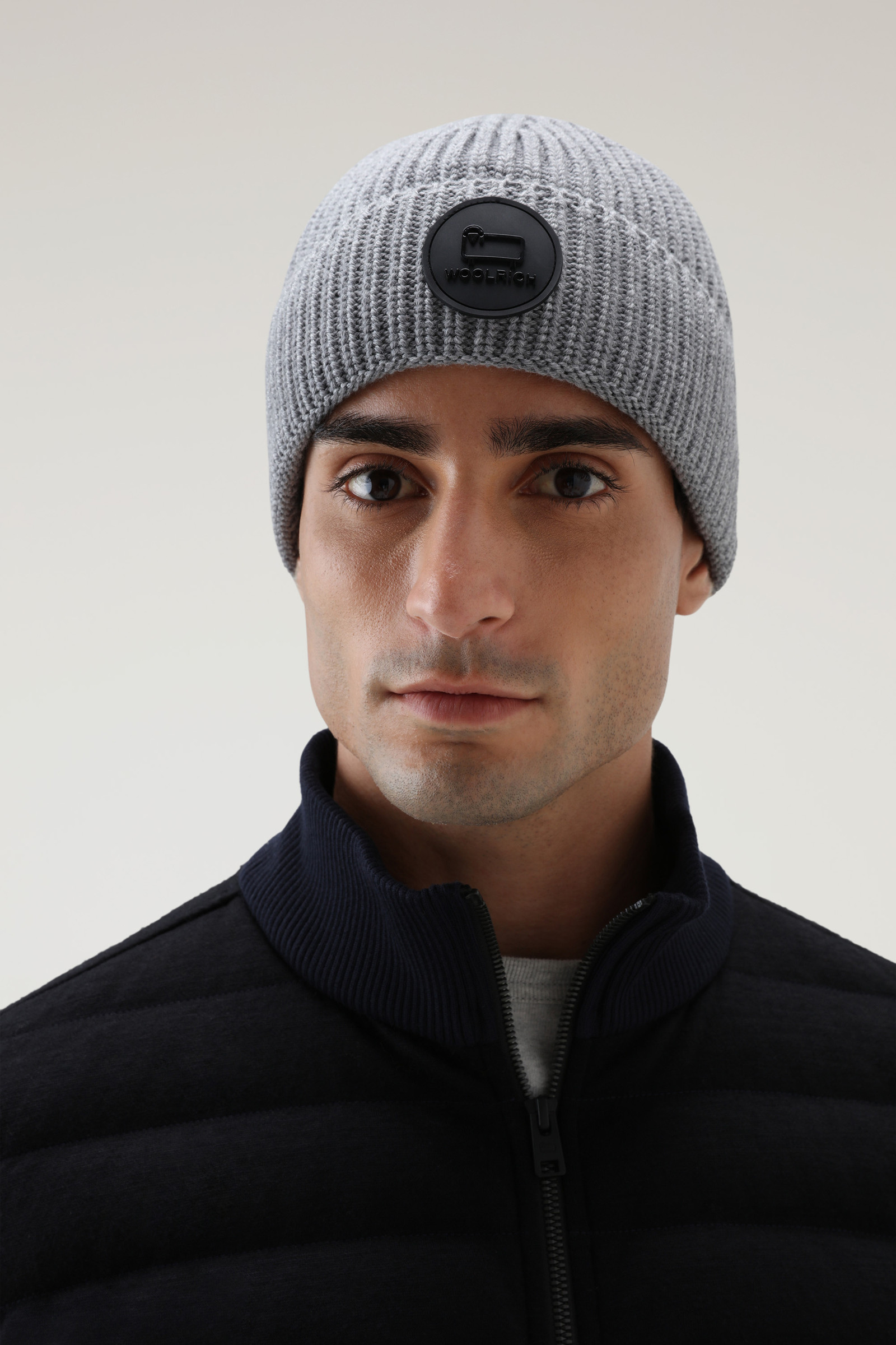 Logo Beanie in Merino Wool Grey photo 3 | Woolrich