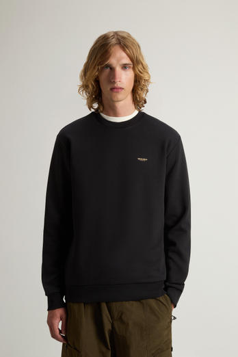 Crewneck Sweatshirt in Cotton-Blend Interlock with Logo Black | Woolrich