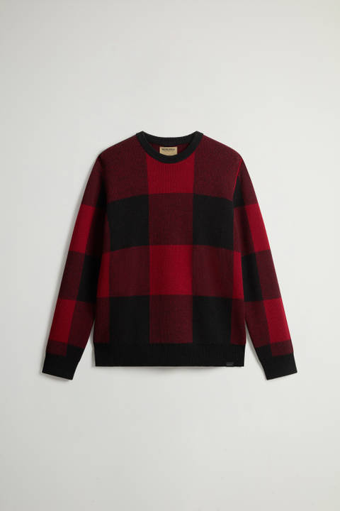 Checked Crewneck Sweater in Pure Merino Virgin Wool Red photo 2 | Woolrich