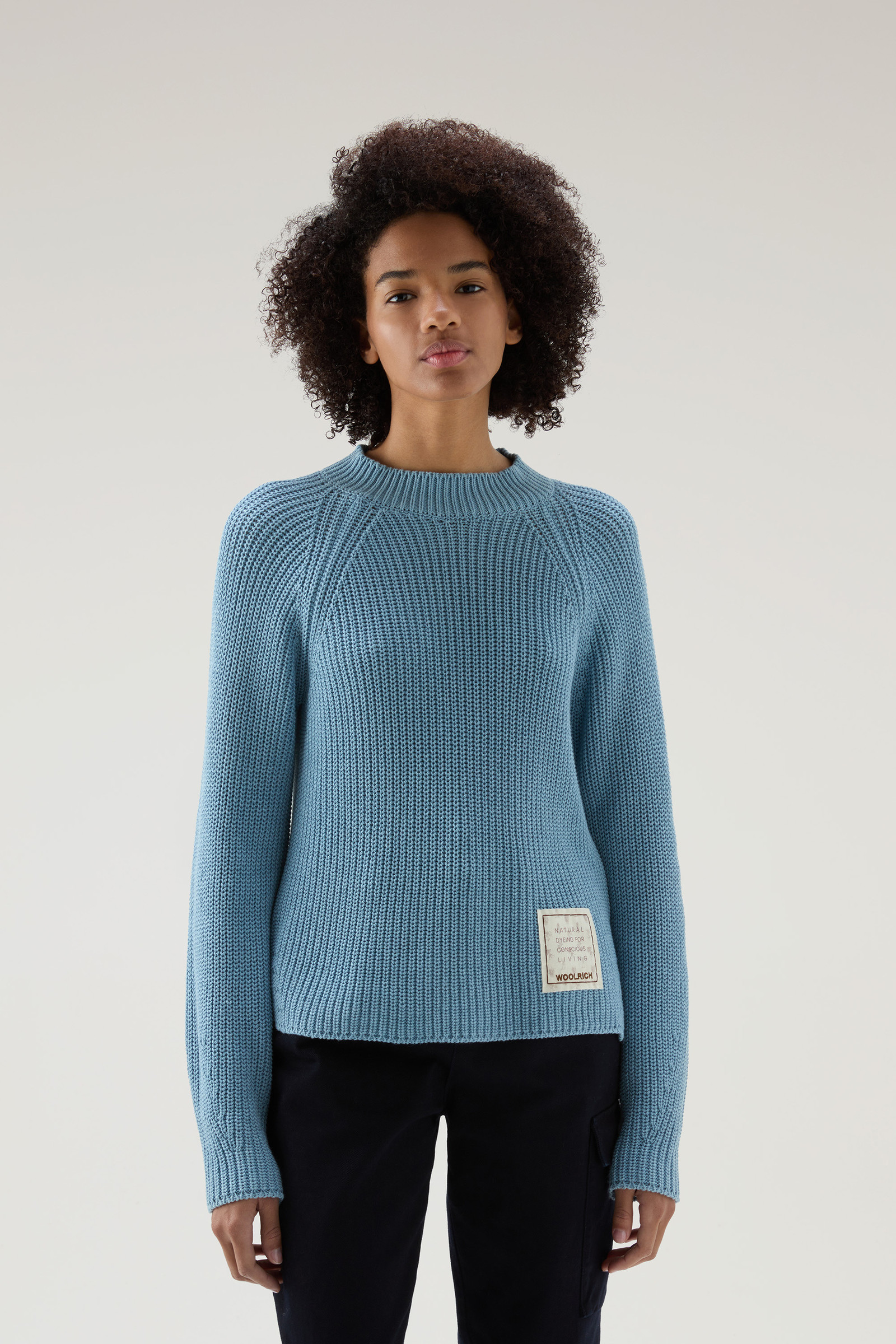 Crewneck Sweater in Pure Cotton with Natural Garment-Dye Finish Blue ...